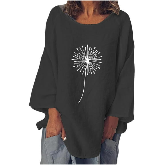 IROINNID Ladies Long Sleeve T Shirts O-Neck Printing Loose Home Autumn T-shirt Tops,Black