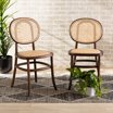Baxton Studio Garold Mid-Century Modern Brown Woven Rattan and Black Wood 2-Piece Cane Dining Chair Set