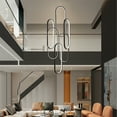 thumbnail image 2 of 6 Rings Modern LED Chandelier,Large Black High Ceiling Chandeliers with Remote Control Ring Pendant Light Fixture for Staircase Foyer Entryway, 2 of 7