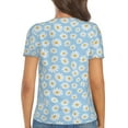 thumbnail image 3 of Fuzoiu Floral Daisy Print Women's V-Neck T-Shirt,Women's Short Sleeve Top, Comfortable for Work, Leisure, and Sports, 3 of 7