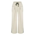 thumbnail image 4 of Enjoytime Womens Pants Casual Drawstring High Waist Wide Leg Pants Side Striped Casual Loose Trousers with Pockets Beige L, 4 of 6