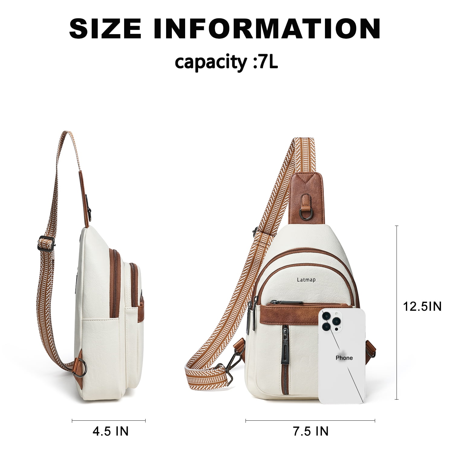LATMAP 7L PU Leather Sling Bag,  for Travel & Daily Use, Hands-Free Unisex Chest Backpack