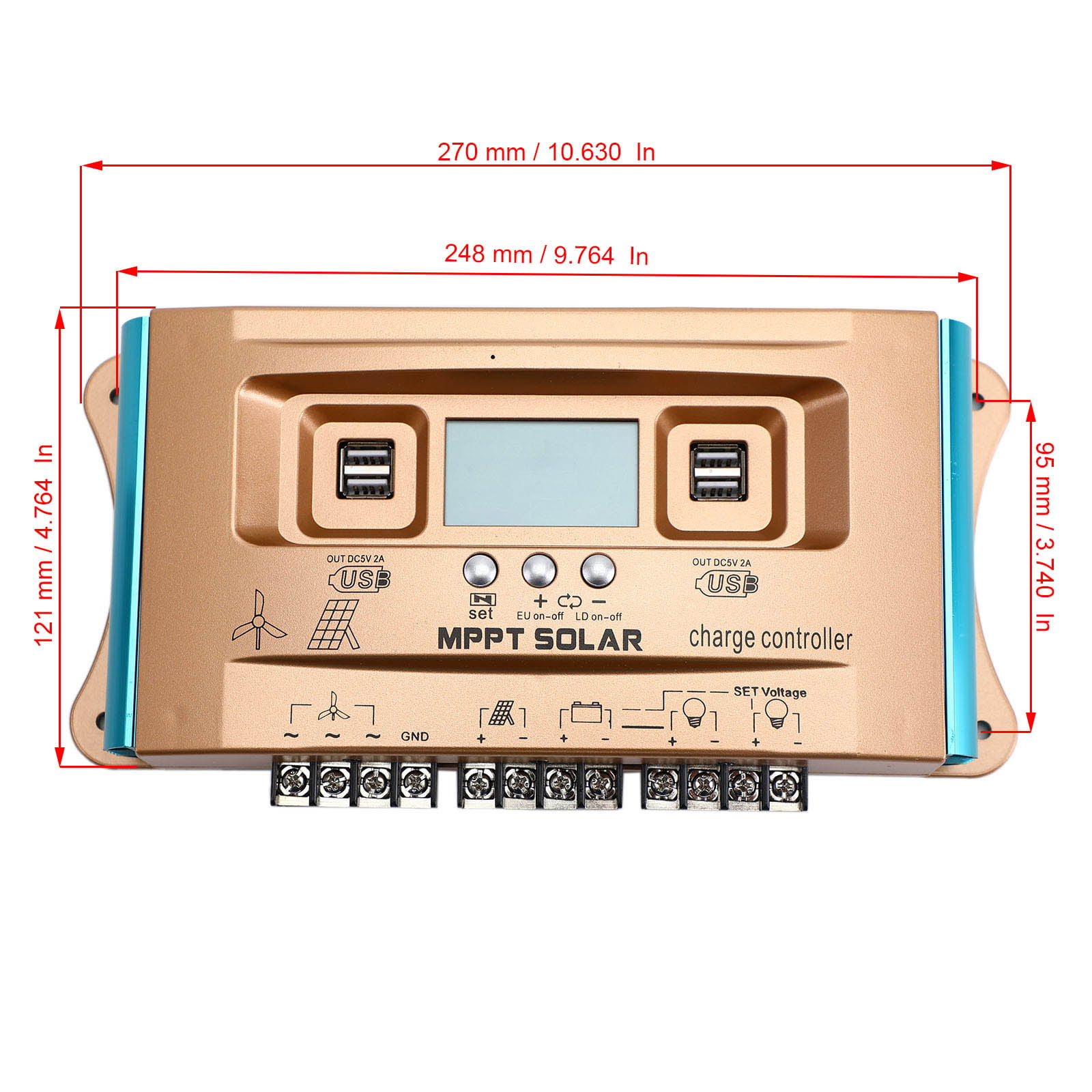 12V-60V MPPT Wind Solar Hybrid Laderegler Controller Panel Dual USB AUTO H 