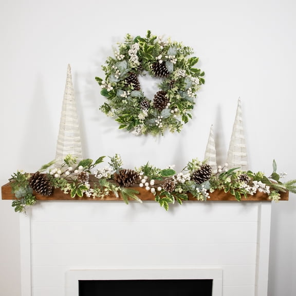 Northlight Real Touch™️ Frosted Pinecones and Berries Artificial Christmas Wreath - 24" - Unlit