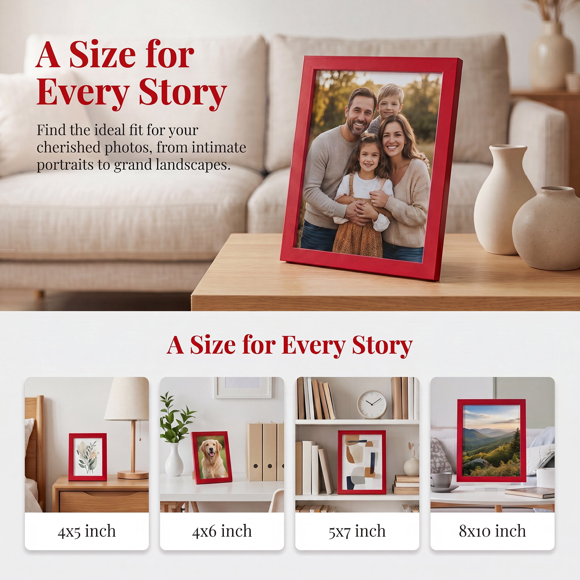 Unique Bargains Classic Wood Wall Mounting Picture Frame Red 8" x 10"