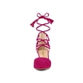 thumbnail image 5 of BLISSFUL STEP Women Pointed Toe Block Heels Lace Up Pumps Hot Pink 6, 5 of 7