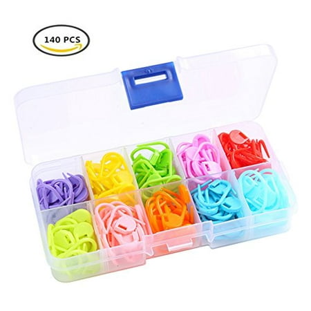 Heirtronic 140 Pieces Assorted Color Crochet Locking Stitch Markers Knitting Stitch Counter Needle Clip With Storage Case 10 Colors