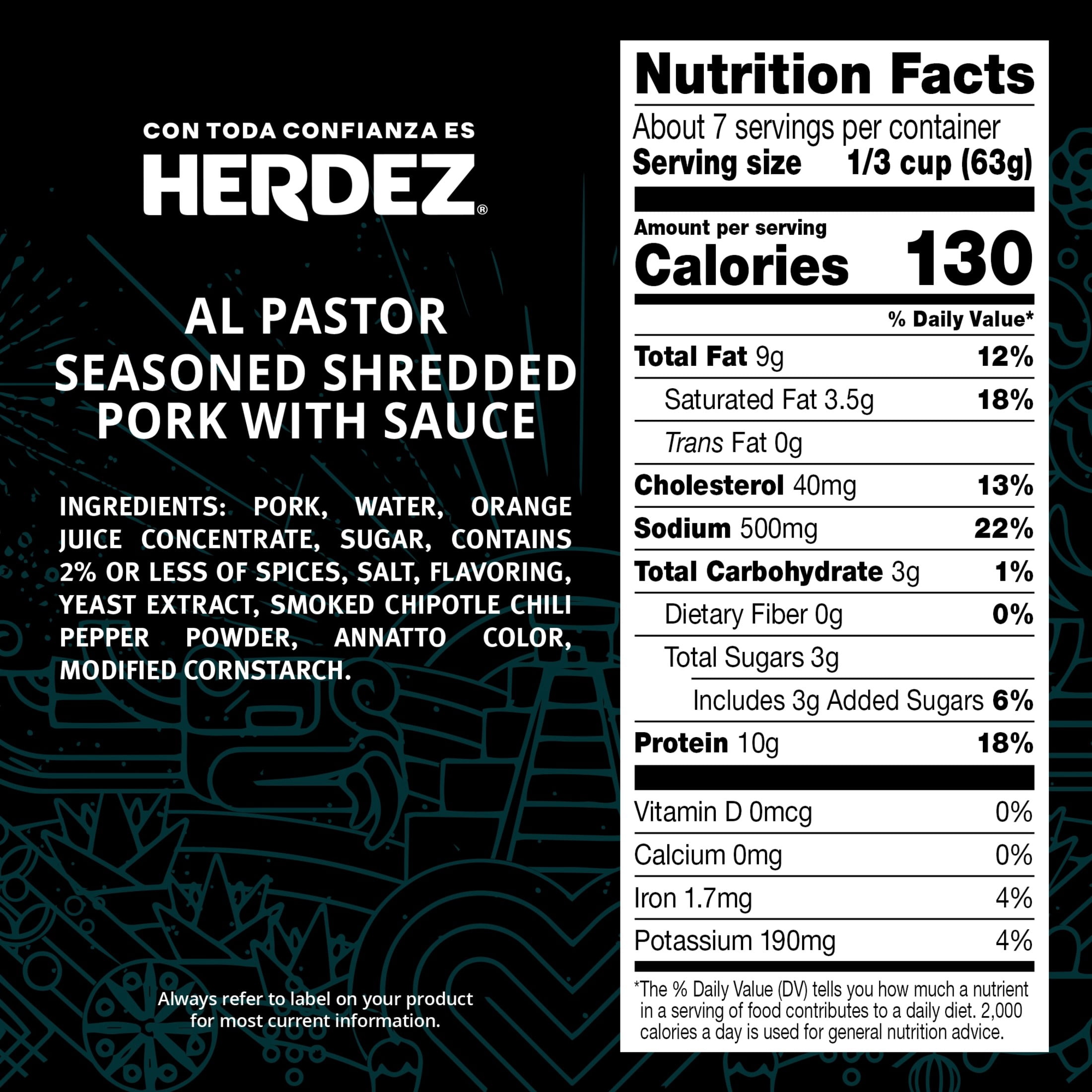HERDEZ Al Pastor Seasoned Shredded Pork, Microwaveable Entree, 15 Oz Tray