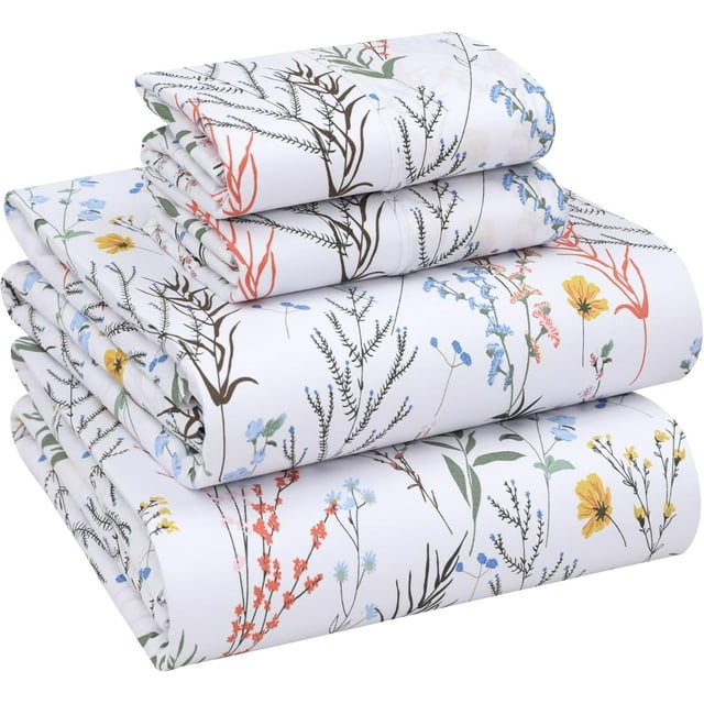 Draps en Coton Draps en Percale Frais et Croustillants pour Lit Simple Respirants et Durables Ensemble de Draps Simple es Draps à Poches Profondes Pièces Florales Lilas