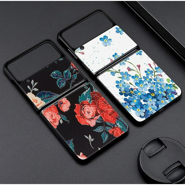 Ibaolea Luxury Leather Case Apply To Samsung Galaxy Z Flip 3,cute Pretty Flower Pattern For Women Dermatoglyph +Hard Pc Bumper Flip Protector For Gala