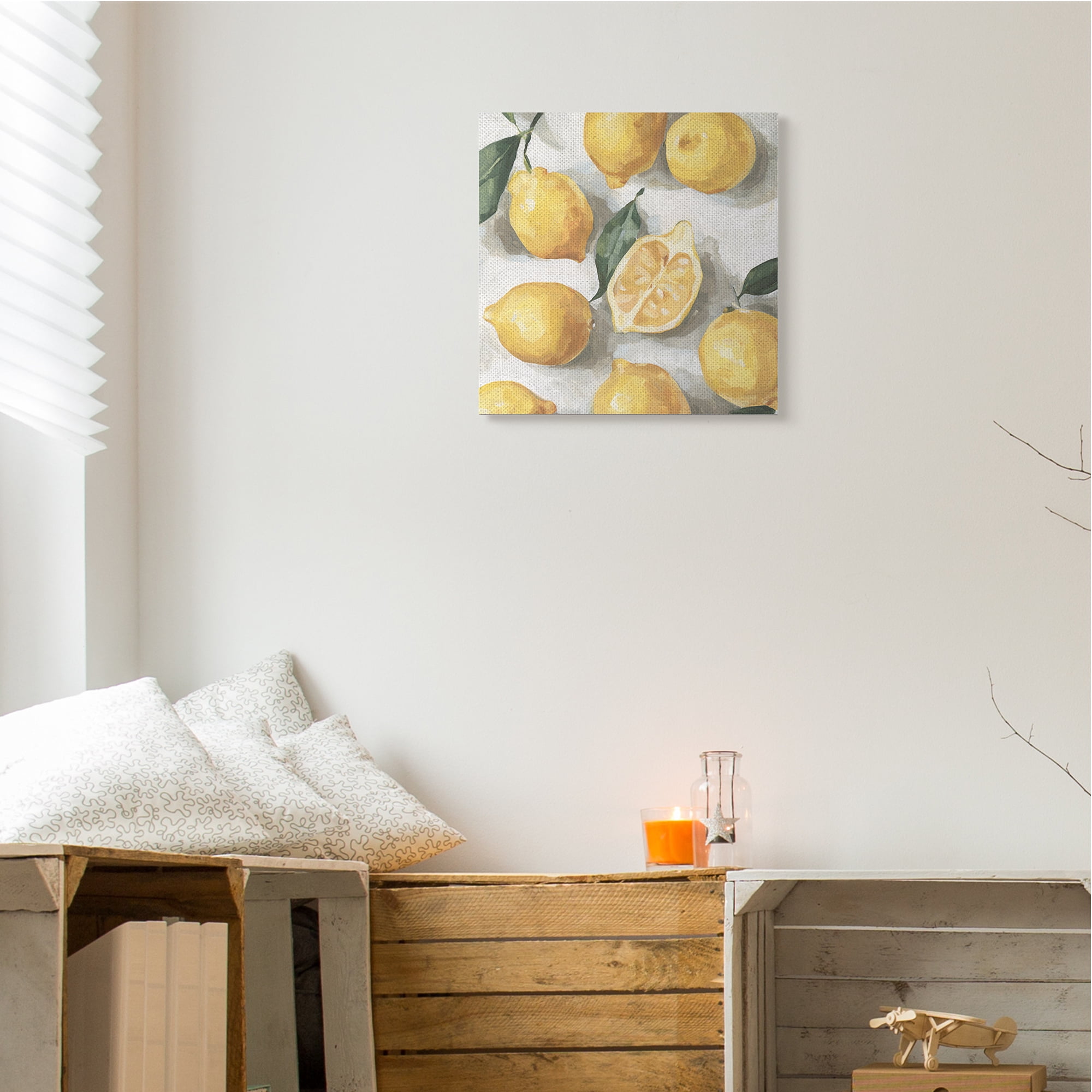 Soft Yellow Citrus Lemon Pile Over White Food & Beverage Gallery-Wrapped Canvas Print Wall Art, 17x17