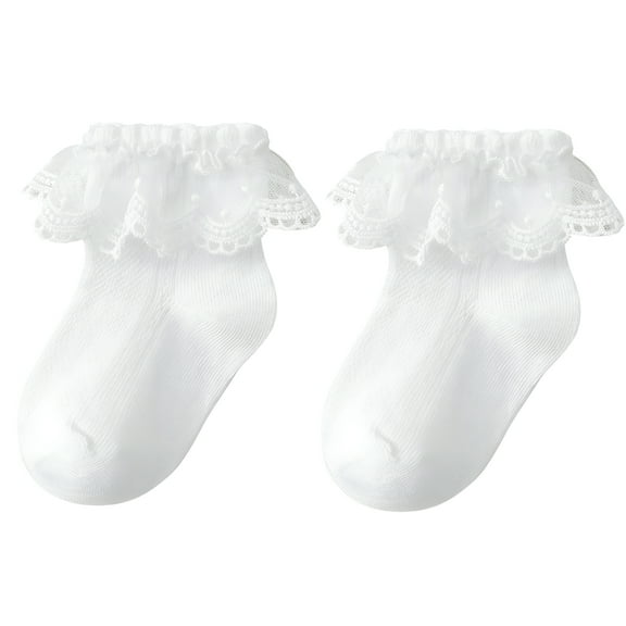 TELOLY Toddler Baby Girl's Socks Cute Ruffle Lace Frilly Dress Socks Eyelet Ankle Socks Princess Ruffle Socks 0-12 Years
