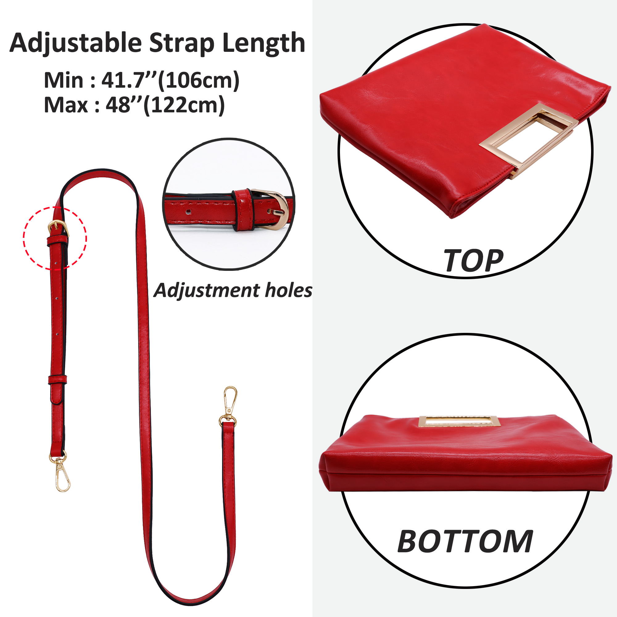 Milisente Women Top Handle Clutch Purse PU Leather Envelope Evening Bags For Formal Party Work（Red)