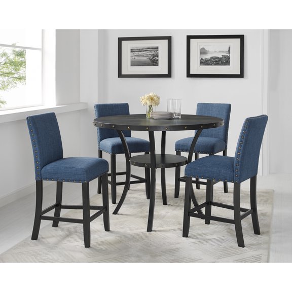 Miekor Furniture Biony Blue Fabric Counter Height Stools with Nailhead Trim, Set of 2 50875