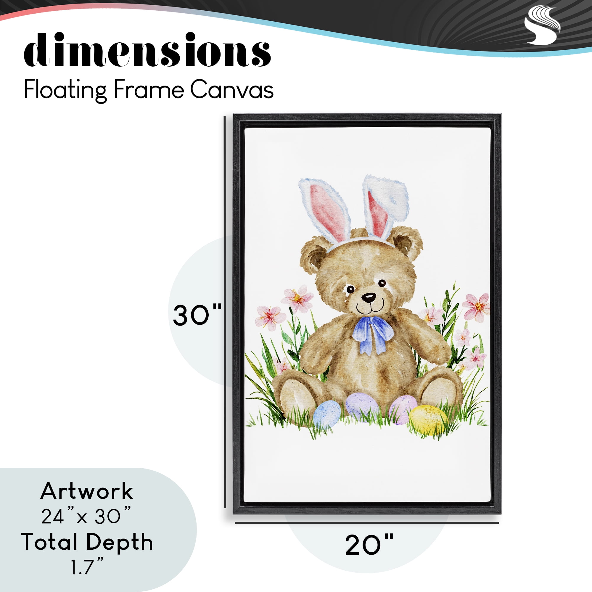 Springy Easter Teddy Bear Black Framed Floater Canvas Wall Art, design by Amy Hall