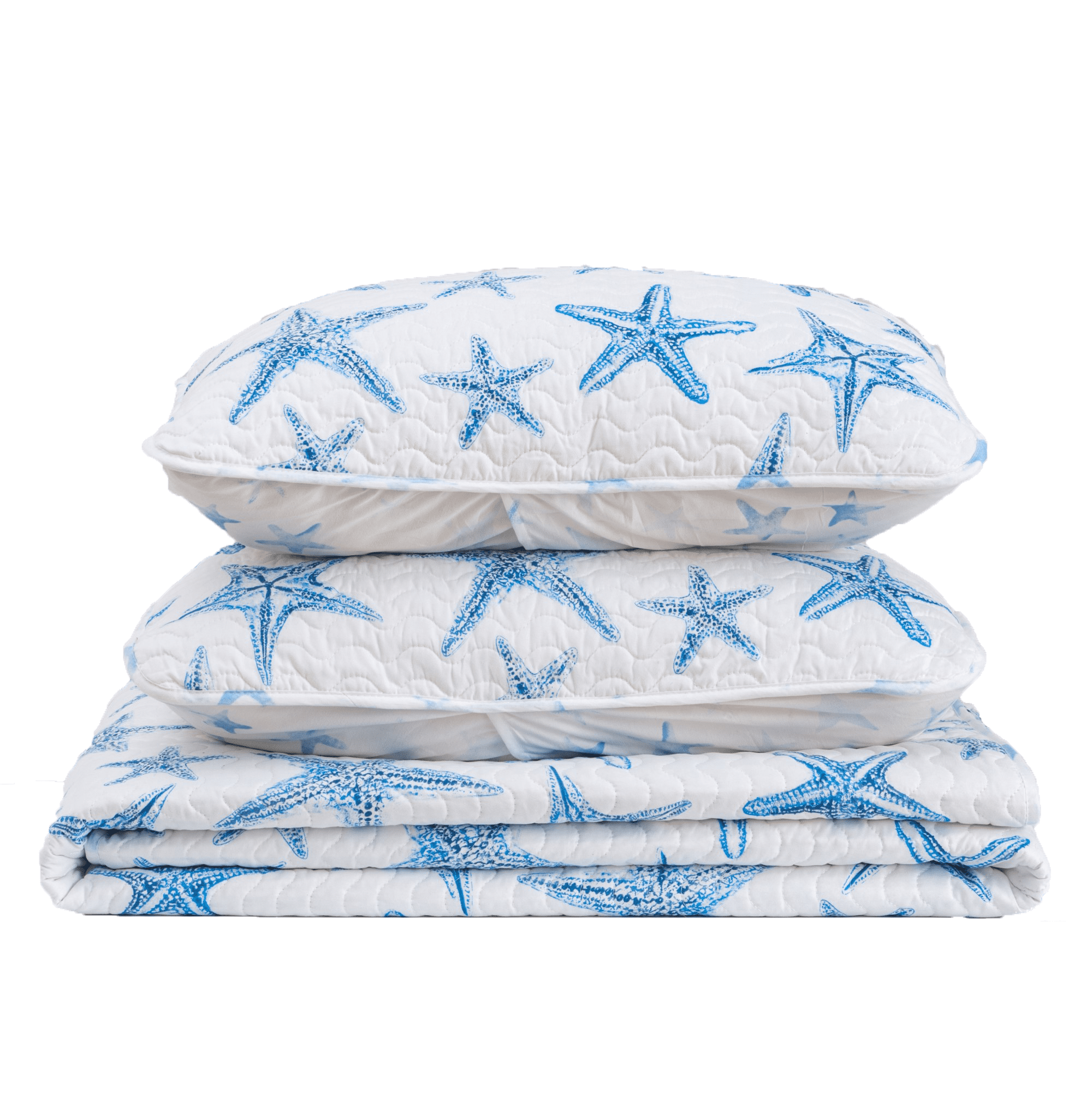 Great Bay Home Coastal Beach Reversible Reversible Quilt Set With Shams  (Full / Queen, Trinidad - Blue)