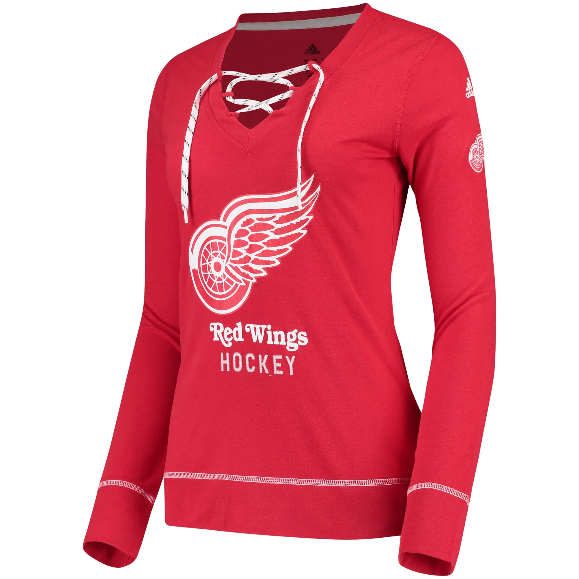 Detroit Red Wings adidas Women's Hockey Stitch Lace Long Sleeve Top Heather Red by REEBOK/SPORTS LICENSED DIVISION