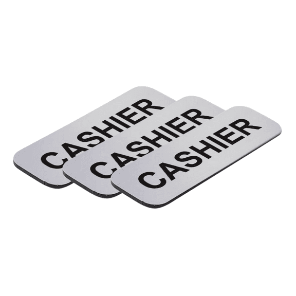 Cashier 1 x 3" Name Tag/Badge, Silver, (3 Pack)