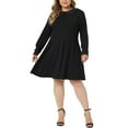 thumbnail image 2 of Agnes Orinda Women's Plus Size Dress Peter Pan Collar Long Sleeve Fall Winter Midi A-line Dresses 1X Dark Black, 2 of 6