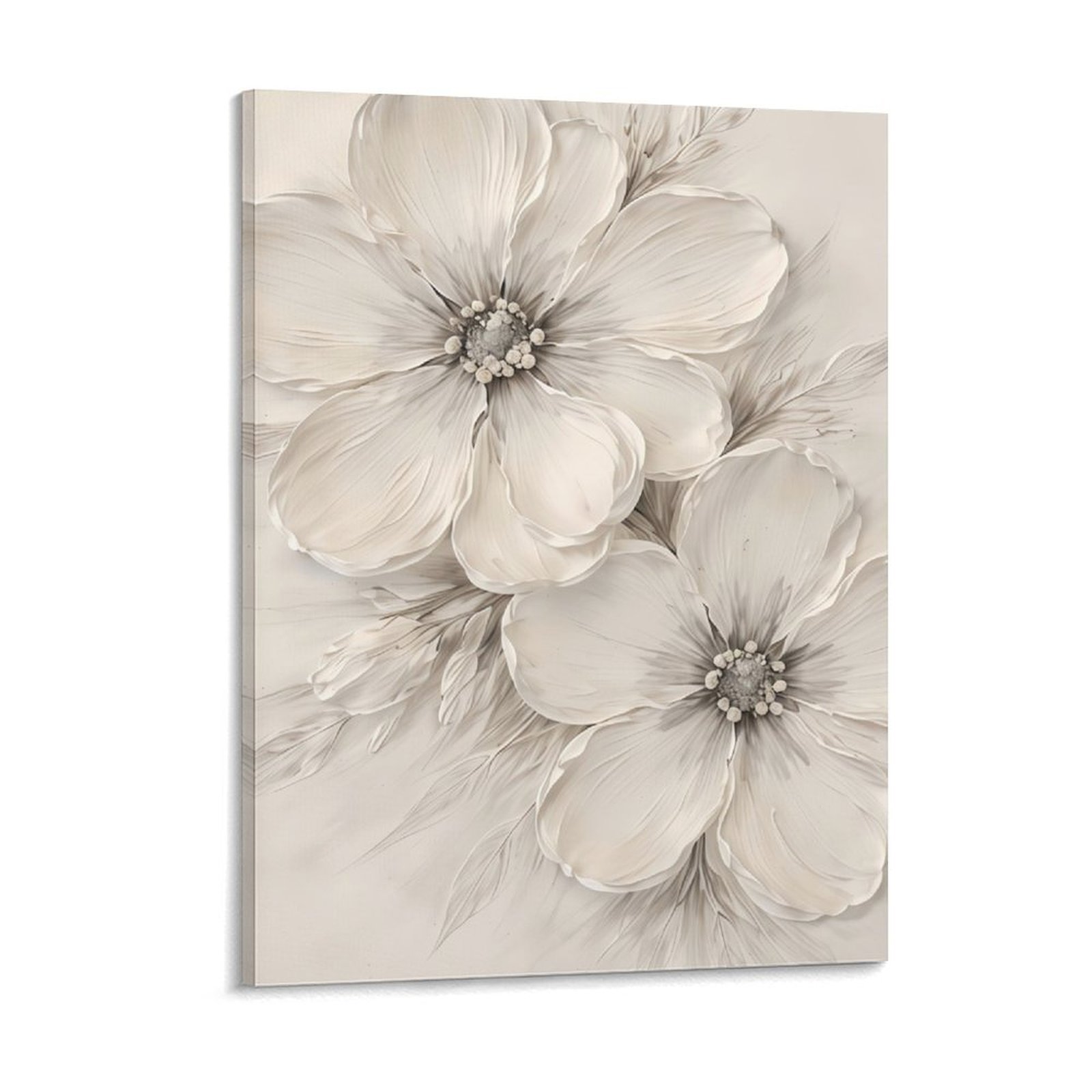 White Flower Texture Canvas Wall Art β Abstract Floral Canvas Painting, Printed White Flower Artwork, Black and White Modern Floral Wall Decor