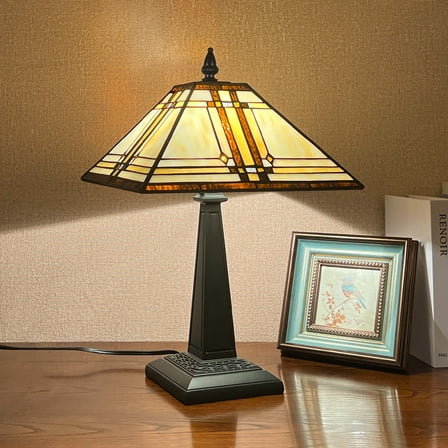 Tiffany Table Lamp,12" Medium Stained Glass Desk Lamp for Reading,Blue Nightstand Table Light for Living Room Bedroom Foyer Entryway