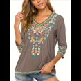 thumbnail image 3 of Blusas Mexicanas para Mujer, Camisas Bordadas, Ropa Hippie, Túnicas de Fiesta, Blusas Bohemias Campesinas de Talla Grande. Gris 4XL, 3 of 6