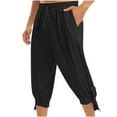 thumbnail image 2 of THDHVS Mens Casual Pants,Pants for Men,Pirate Style 7 8 Length Pants with Ankle Strap Medieval Look Black, 2 of 6