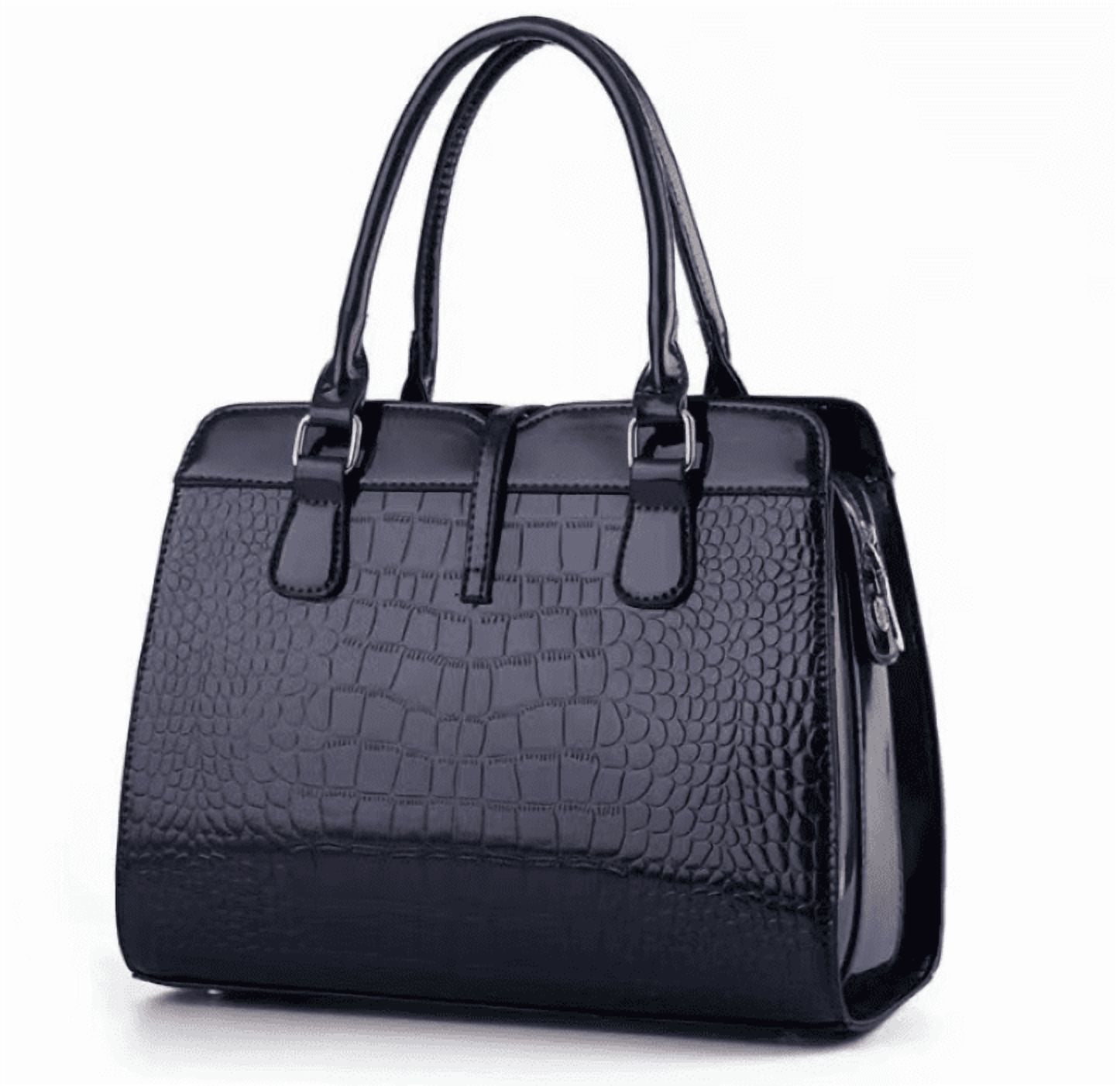 PORT&LOTUS Small Compact Leather Crossbody Bag for Women Chic and Sophisticated Bag for Women with Shoulder Strap Women's Top-handle Handbags with Crocodile Embossing