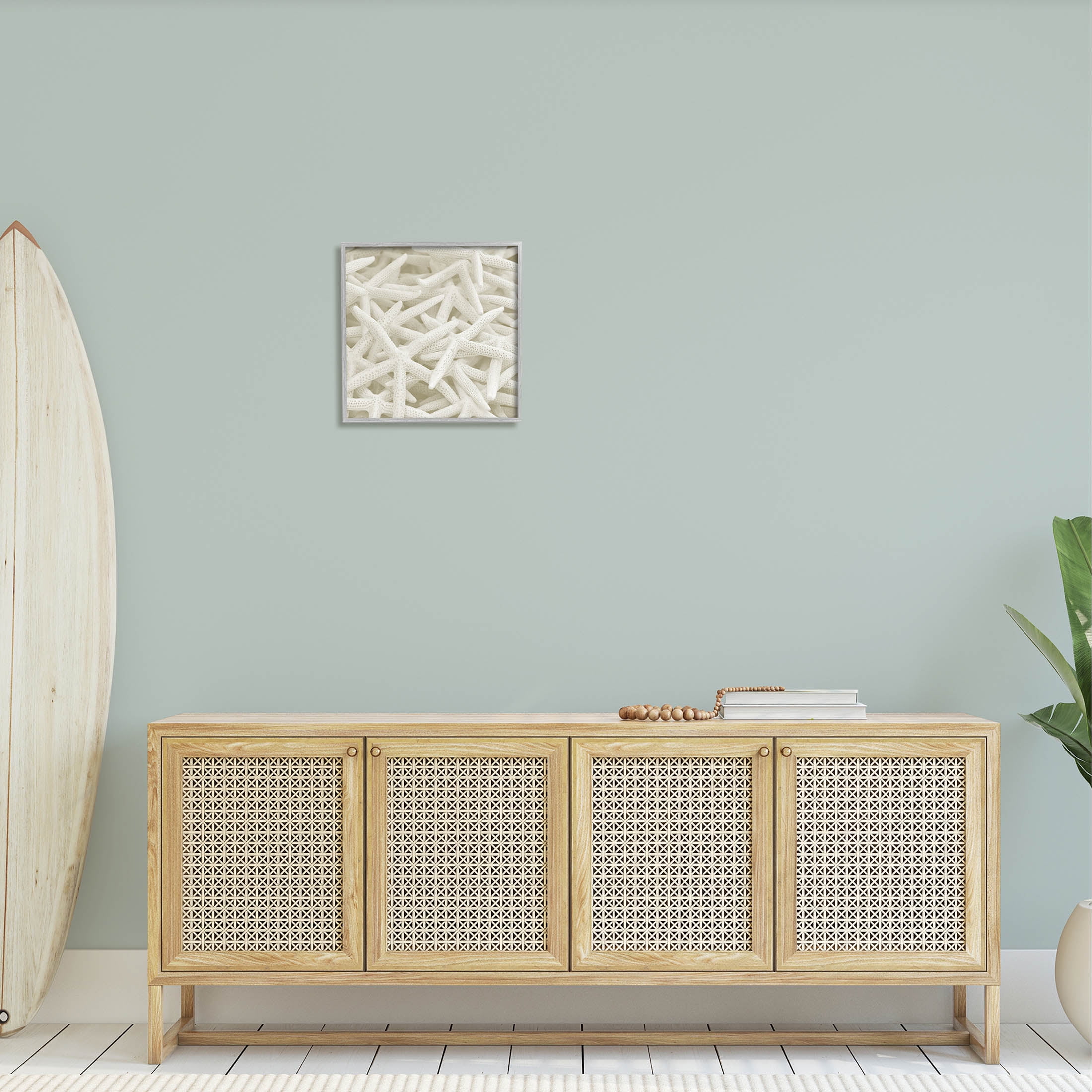 Nautical White Starfish Photography Coastal Photograph Gray Framed Art Print Wall Art