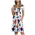 thumbnail image 1 of Mini vestido de manga corta con estampado de cuello en V informal de verano para mujer a la moda Fridja  qw6273, 1 of 8