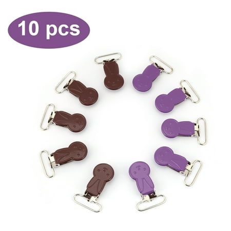 Tbest 10pcs Multi-color Rabbit Shape Mini Suspender Clips Baby Decorative Pacifier Purple & Brown,Suspender Clips, Pacifier Suspender Clips