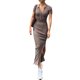 thumbnail image 1 of Lucakuins Vestido largo casual para mujer, vestido de oficina de manga corta con botones y solapa de color sólido para damas Lucakuins  moda, 1 of 3