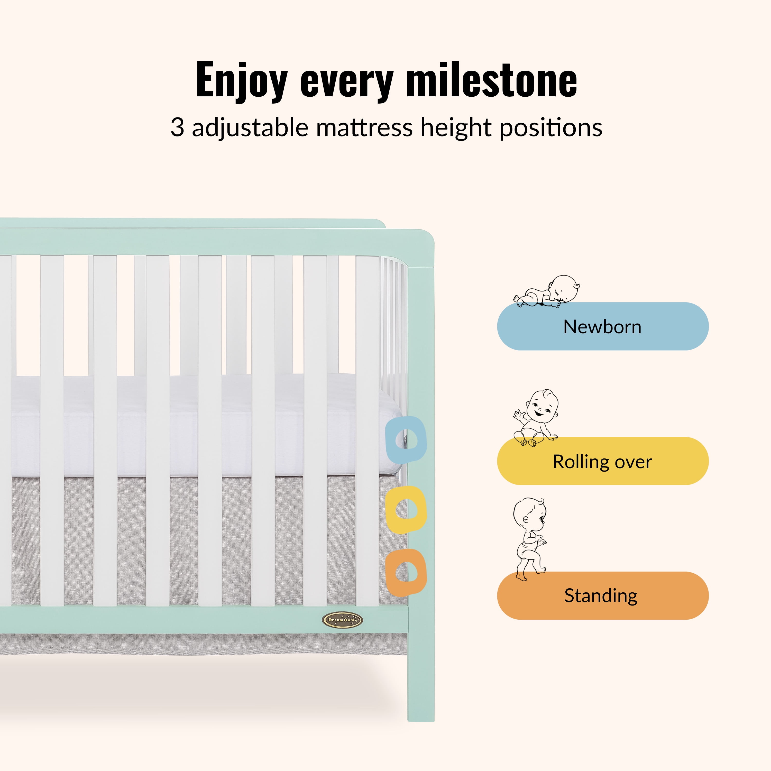 Dream On Me Ridgefield 5-in-1 Convertible Crib, Mint & White