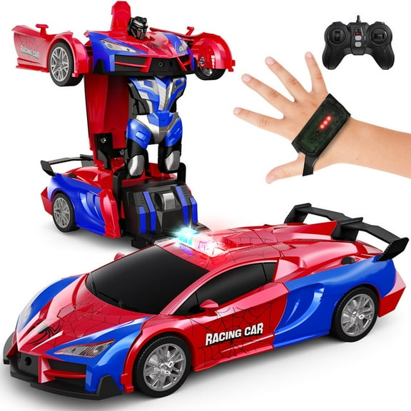 Tecnock Remote Control Car - Gesture Sensing, Transform RC Cars for Kids, 2.4GHz One Button Transformation Robot Toy with LED Lights, RC Car Toy Gift for Age 8-12 Boys, Girls