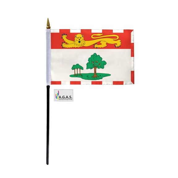 AGAS Prince Edward Island Canada Flag 4 x 6 inch - 11" Plastic Pole 100% Polyester Stitched Edges Canadian Province of Prince Edward Island Mini Flag on a Stick