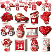 Husfou 36pcs Valentine's Day Ornaments, Love Heart Wooden Hanging Decorations for Tree Craft Home Anniversary Decor