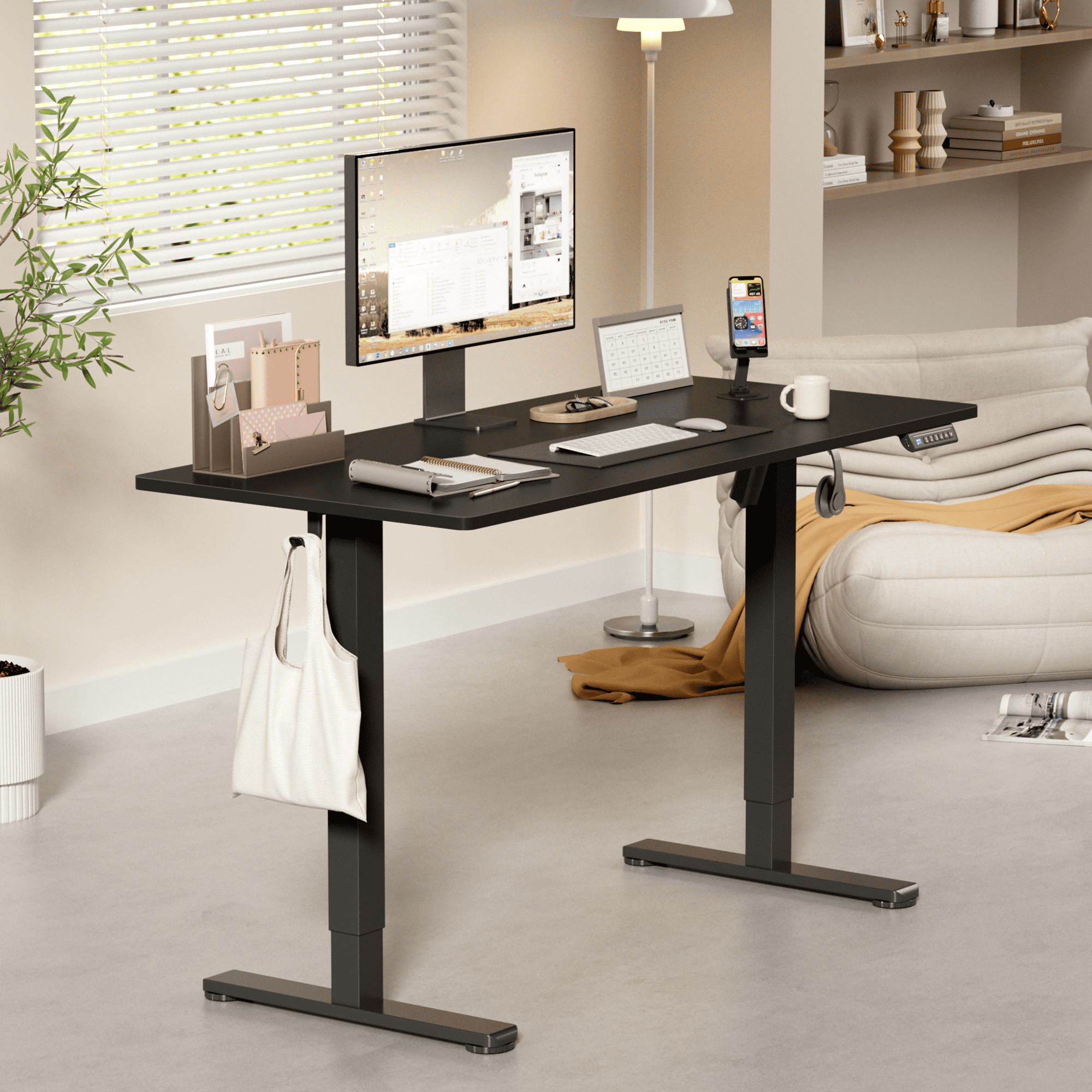 Lacoo 45" x 24" Sit to Stand Desk Height Adjustable Standing Desk Electric Stand up Table with Phone Stand, Black