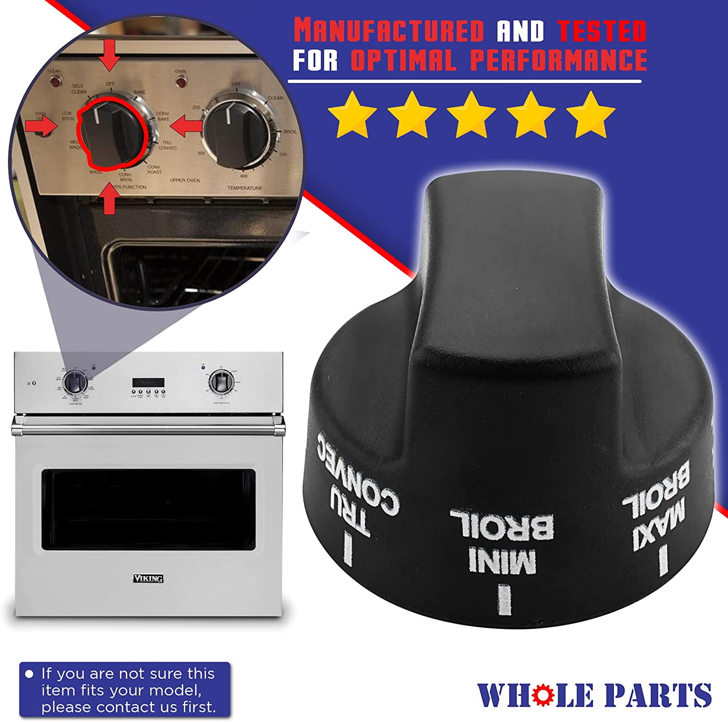 Whole Parts Oven Select Knob Part # PB010230 - Replacement & Compatible With Some Viking Ovens
