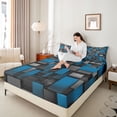 thumbnail image 4 of Castle Fairy Black Blue Grid Twin Sheet Sets for Kids Children,Futuristic Cubes Bedding, 4 of 7