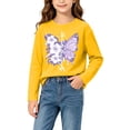 thumbnail image 4 of fnnxnal Girls Cotton Long Sleeve T-Shirt, Yellow Butterfly Floral Graphic Crew Neck Tee, Kids Girls Casual Top 2-13 Years,Size 5-6 T, 4 of 7