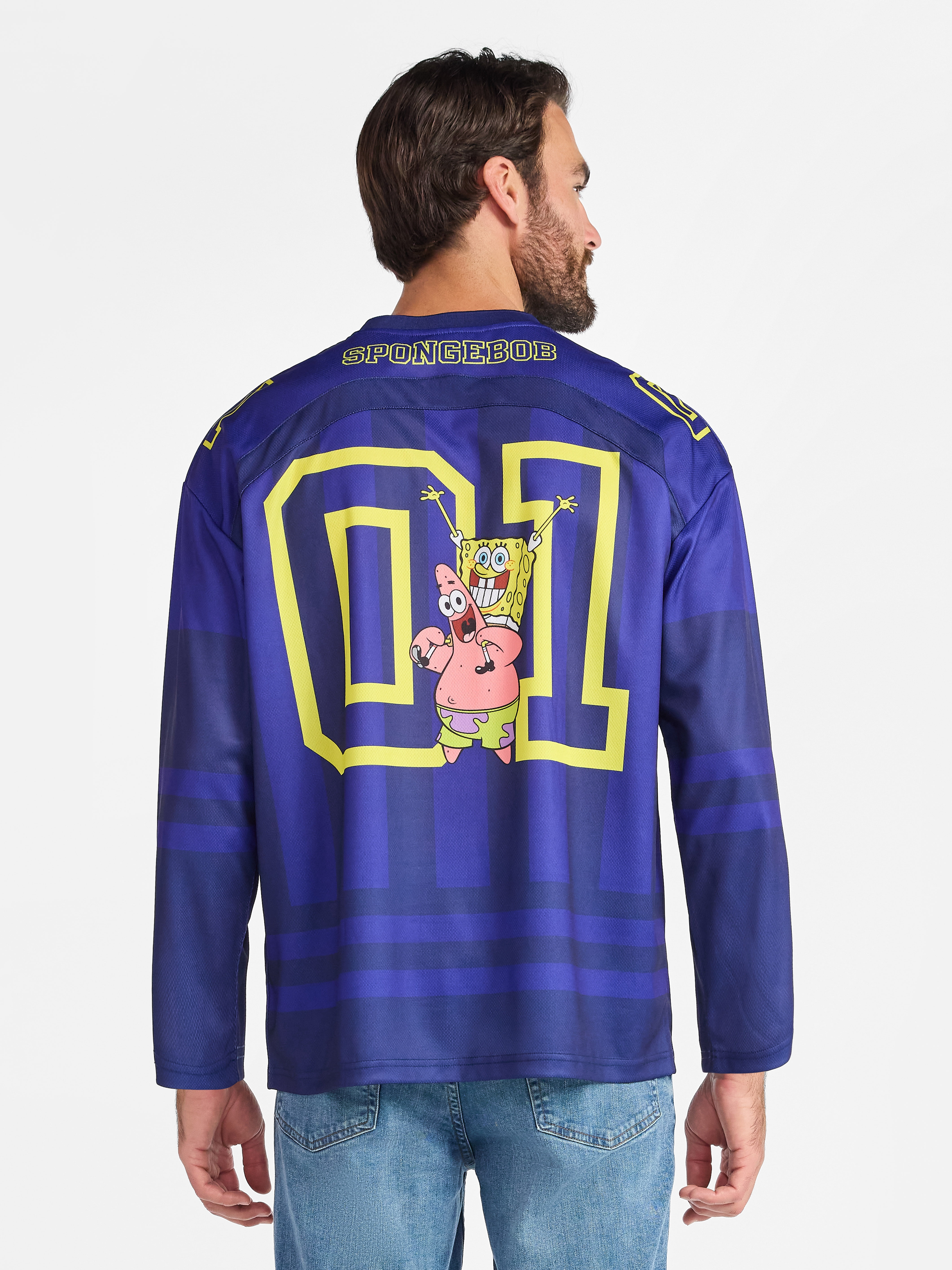 SpongeBob SquarePants Men's & Big Men's Graphic Hockey Jersey with Long Sleeves, Sizes XS-3XL