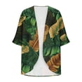 thumbnail image 5 of Sokhug Womens Tropical Leaf Print Kimono Cardigans Open Front 3/4 Sleeve Lightweight Vacation Cover Up, 5 of 5