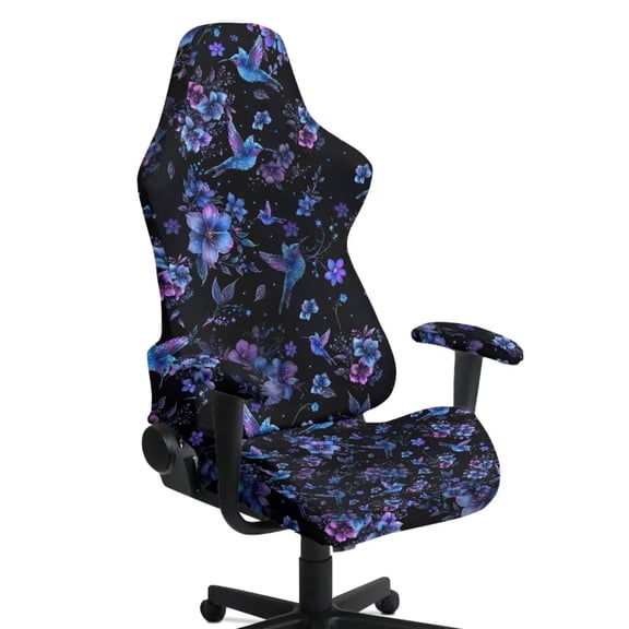 FUIALDOLG Blue Floral Birds Gaming Chair Covers with Armrest Stretchable Soft Non-slip Computer Chair Seat slipcover Machine Washable Elastic Flower Armchair Slipcovers for Office,Home,Room Decor