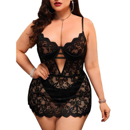 

Plus Size Women Sexy Lingerie Lace Nighdress Pajamas Nightgown Suspenders Dress
