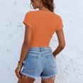 thumbnail image 4 of Short Sleeve Shirts for Women V Neck Summer Ribbed Tshirts Slim Fit Spring Fashion Going Out Basic Tees Saffron XL, 4 of 5