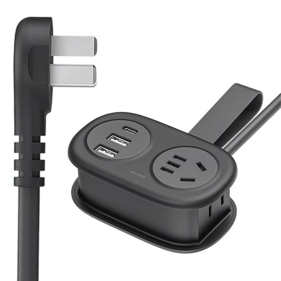 Pocket Power Strip for Travel, 5 in 1 Extension Cord with 2 AC Outlets 2 USB-A and 1 USB-C Ports, 5 ft Flat Plug Wrapped Around Power Strip for Cruise Office, Hotel, Home