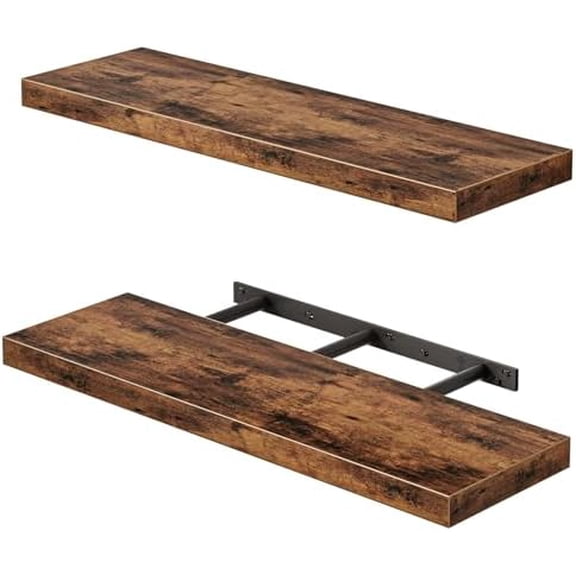 Floating Shelves for Wall, 22" Long Wall Mounted Rustic Wood Shelves for Living Room, Bedroom, Bathroom and Kitchen, Wall Shelves for Storage, Books, Room Decor (Rustic Brown, Set of 2)