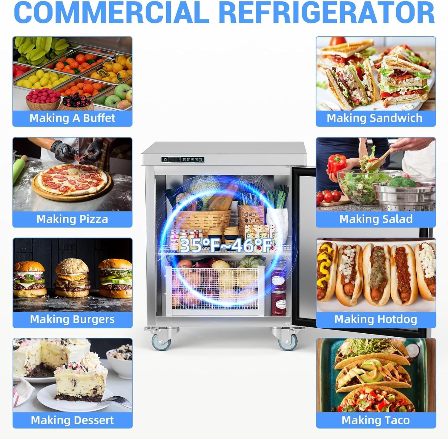 28Inch Refrigerator Sandwich/Salad Prep Table Refrigerator,7.42 cu. ft W 1 Door Commercial Stainless Steel Counter Food Prep Station Cooler Refrigerator for Restaurant Bar