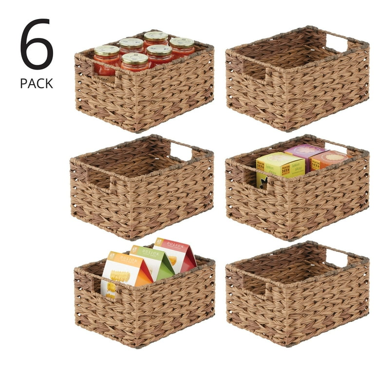 mDesign Woven Farmhouse Pantry Food Storage Bin Basket Box, 6 Pack - Brown  Ombre 