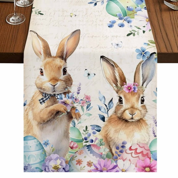 Table Runners 108 Inches Long Dress Scarves, Bunny Easter Farmhouse Coffee/Dining/Kitchen Table Runner for Living Room, Spring Floral Eucalyptus Leaves Eggs Weeping 13x108 Inch